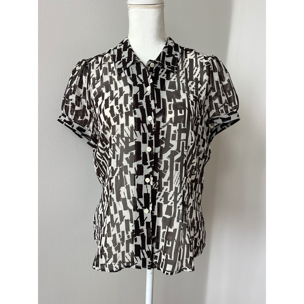 NWT Emanuel Ungaro 100% Silk short sleeve sheer blouse size 12
